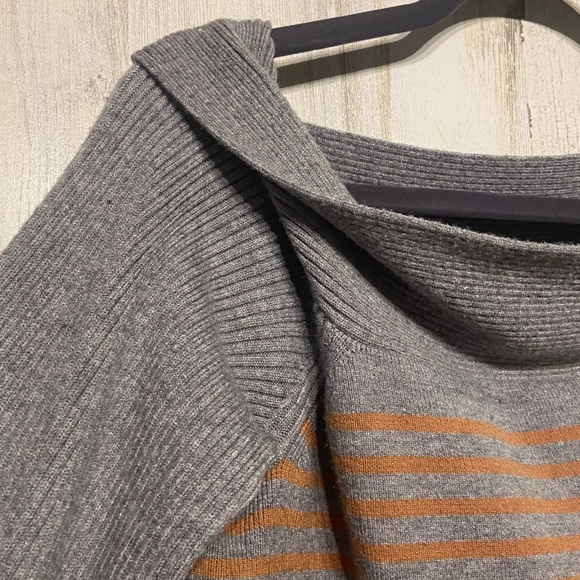 Anthropologie Grey Orange Striped Wide Neck Elise Ribbed Tunic Medium - Picture 4 of 10